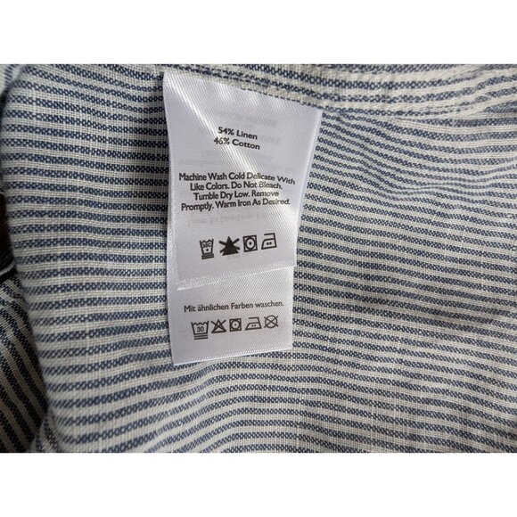 Eddie Bauer Blue/White Striped Linen Blend Short Sleeve Button-Up Shirt Size L - Picture 6 of 9